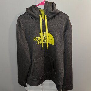 The North Face Men's Logo Hoodie in Gray and Neon Yellow - Size Large